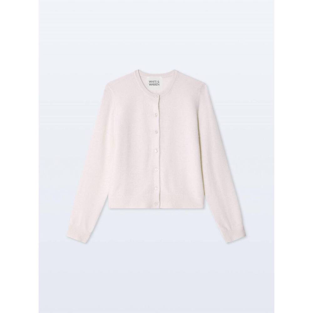 NEW WHITE + WARREN brushed cashmere crewneck cardigan in ivory - Picture 4 of 4